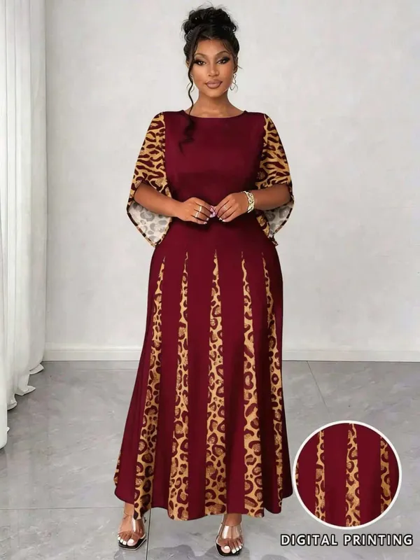 Elegant Leopard Print Maxi Dress Plus Size Fashionable Long Sleeve Gown Comfortable & Stylish Women's Clothing — image 9