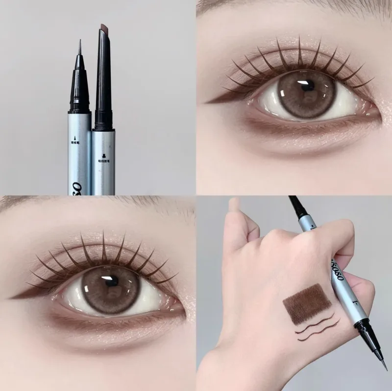1pc Double Head Ultra-fine Matte Red Brown Eyeliner Pen Waterproof Black Brown Eyeliner Gel Pencil Quick Dry Easy Wear Eye Liner