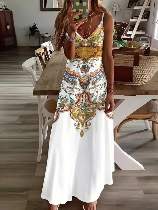 Printed Design Casual Vintage Floral Slip Dress