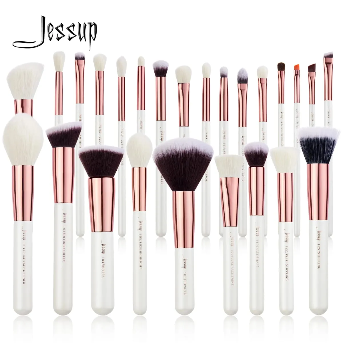 Jessup Professional แปรงแต่งหน้าแปรงแต่งหน้า 6-25 ชิ้นแปรงแต่งหน้าธรรมชาติสังเคราะห์ Foundation Powder Highlighter Pearl สีขาว T215 — image 1