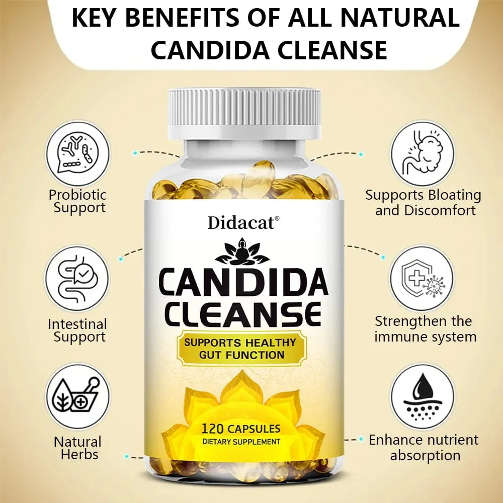 Candida Cleanse-Mengandungi Herba Asli dan Probiotik Untuk Menyokong Fungsi Usus Yang Sihat dan Kesihatan Imun Sesuai untuk Uniseks — image 2