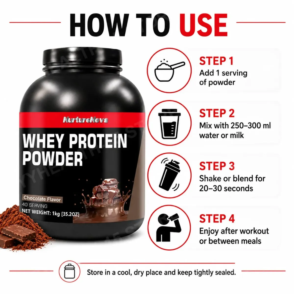 NurtureNova Whey Protein Powder Build Muscle Sport Support Vanilla Flavor Strawberry Chocolate Matcha Banana Lemon 40 Servings — image 5