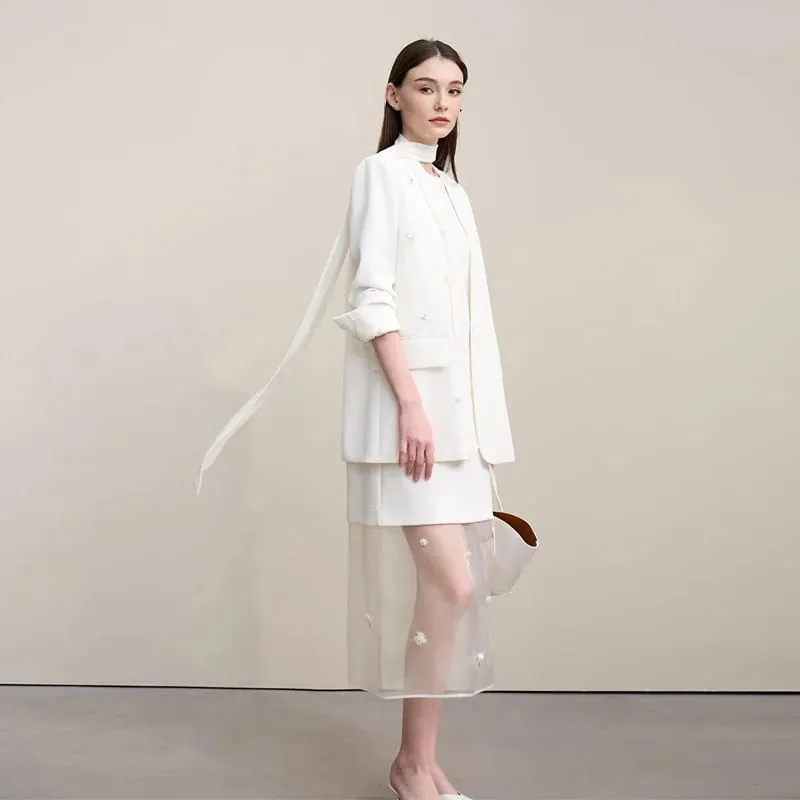 Amii Long Dresses 2026 Autumn New Round Neck Short Sleeve Patchwork Women's Dress Removable Organza Elegant Dress Women 12651024 — image 5