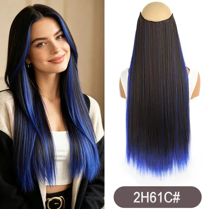 Synthetic 24Inch Long Straight One Piece Rainbow Highlight Clip In Hair Extensions for Women Daily Use Easy Wear — image 10