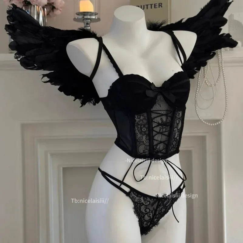Bra Set Sweet Fishbone Halter Tank Top with Bra Pads Gathered Top Thin Bottom Thick Design Women's Lingerie Set — image 2