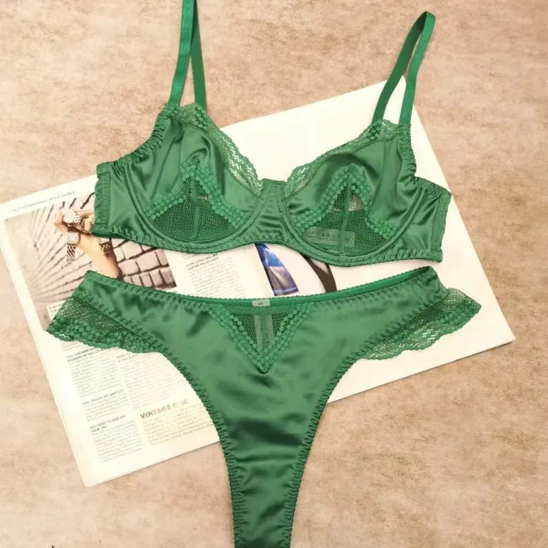 New Trendy Female Satin Lace Soft Underwire Bra Set Unpadded Ultra Thin Slimming Anti-sagging Comfort Daily Wear Underwear Set — image 6
