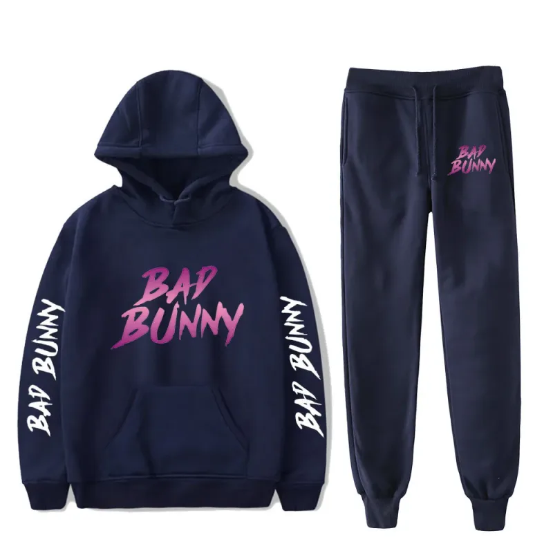 Harajuku Comfortable Funny bad bunny Print Sweatshirt Sweatpants Suit Men/Women Hoodies+ Trousers Suit Cute 2 Piece Set Clothes — image 20