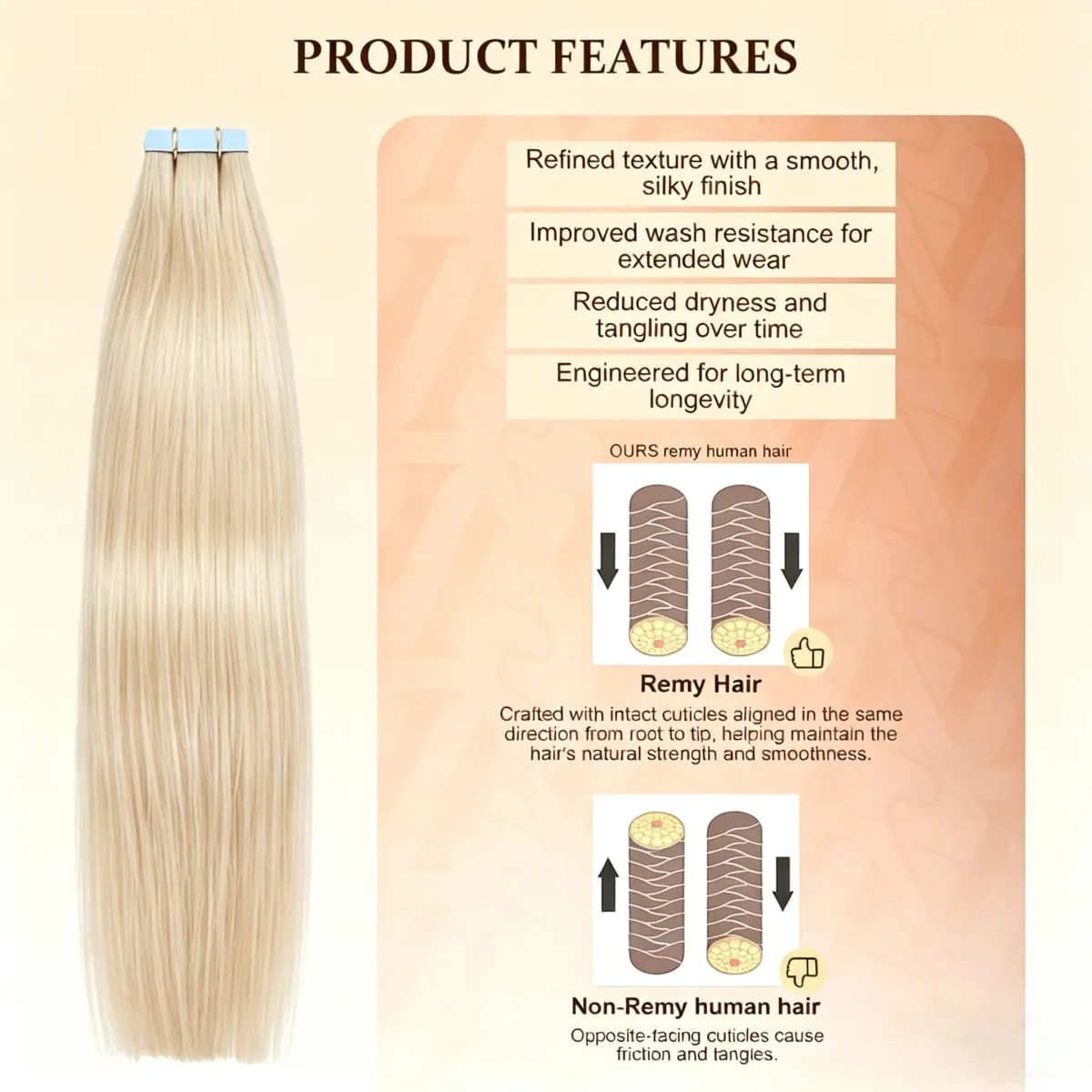Blonde Tape in Hair Extensions Human Hair Platinum #60 Straight Seamless Skin Weft Tape in Real Human Hair Extensions 50G — image 2