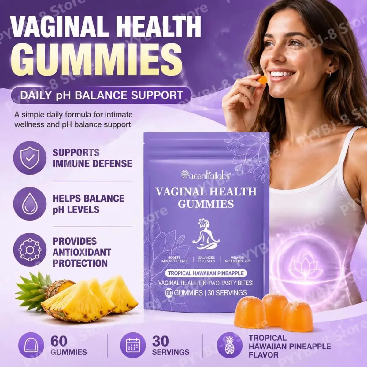 Acentiallabs Vaginal Health Gummies with Bacillus Coagulans and Vitamin C Supports Immune Defense and PH Balance 60 Gummies — image 2
