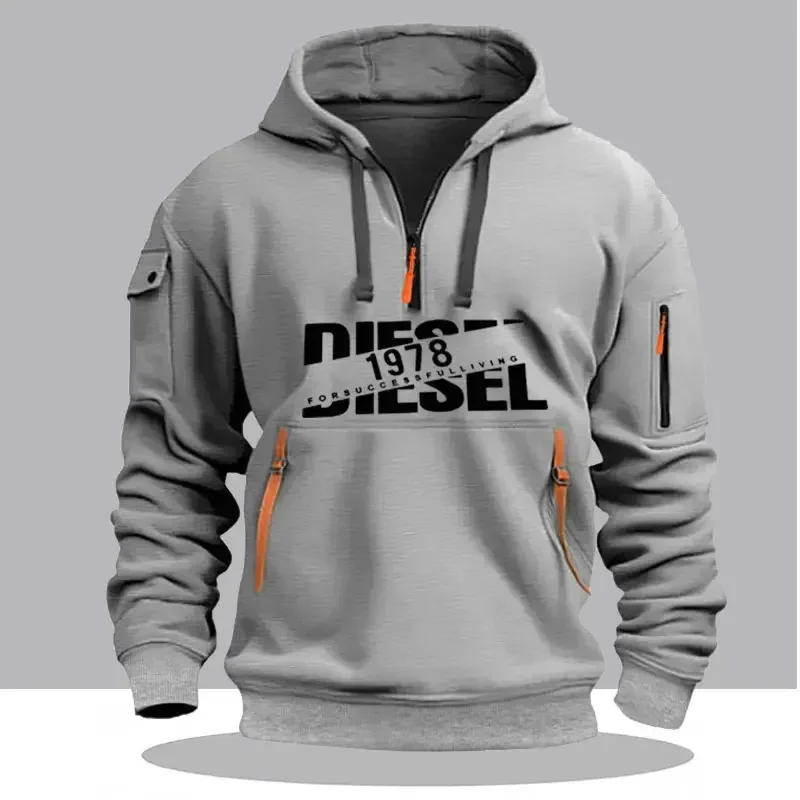 Men Casual Hooded Collar Drawstring Hoodies Sweatshirts Long Sleeve Shirts Outdoor Streetwear Lightweight Zipper Design Pullover — image 2