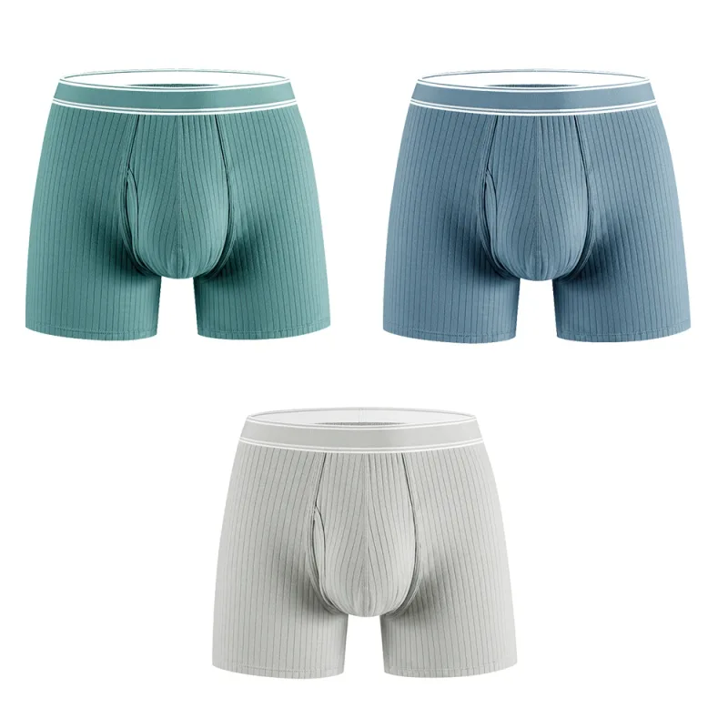 3PCS/Pack 100% Cotton Solid Striped Man Undrewear Lengthen Breathable Fitness Boxers Hombre Crotch Side Opening Men's Underpants — image 25