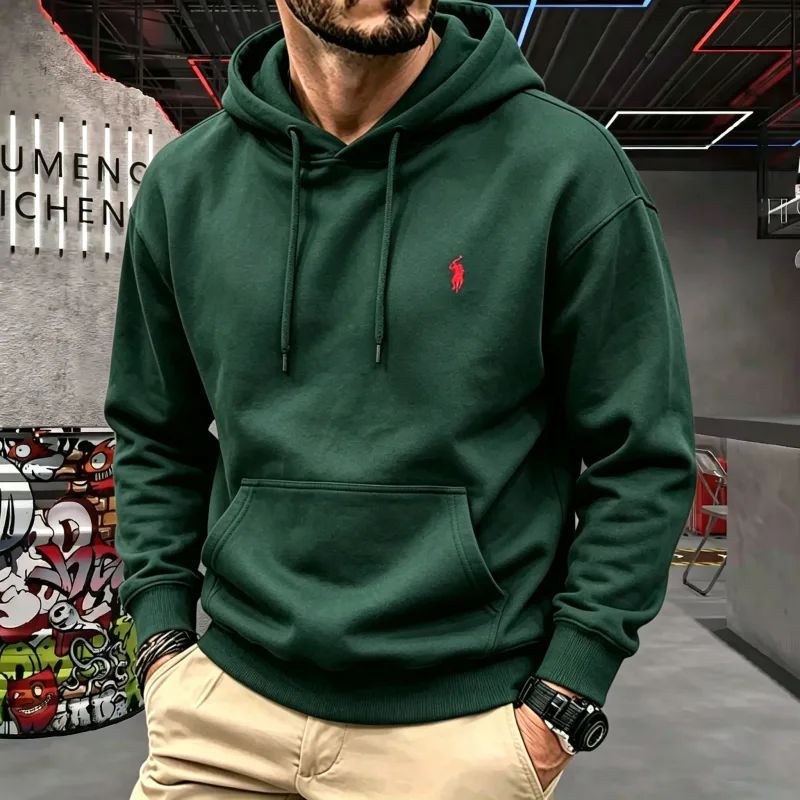 High-end herrhuv med långärmad 2026 höst-vinter lyxig fashionabla hästbroderi golftopp ledig hoodie herrkläder — image 7