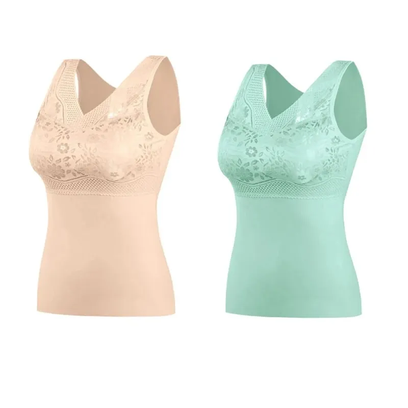 Women Winter Lace Padded Thermal Vests Soft Skin‑Friendly Undershirts Comfortable Sleeveless Inner Versatile Daily Tank Tops