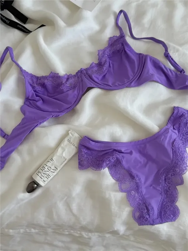 Pink Unlined Full Cup Bra Set Underwire Lace Trim Lift Comfortable Minimalist Seamless Skin-friendly Everyday Bras and Panty — image 6