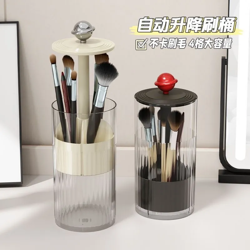 Automatic Lifting Makeup Brush Holder Dust Proof Cosmetic Organizer Luxury Desktop Storage Container Makeup Brushes Pens Holder — image 3