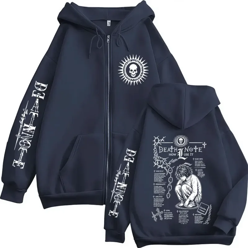 Anime Death Note L·Lawliet Ryuk Zipper Hoodies Men's Clothing Fashion Casual Long Sleeve Zip Up Hooded Sweatshirts Jackets Coats — image 3