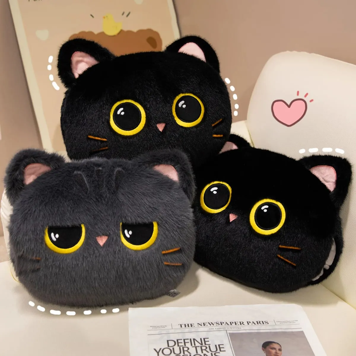 Original plush toy black cat official large doll throw pillow plush toy cute and adorable sofa cushion office throw pillow — image 3