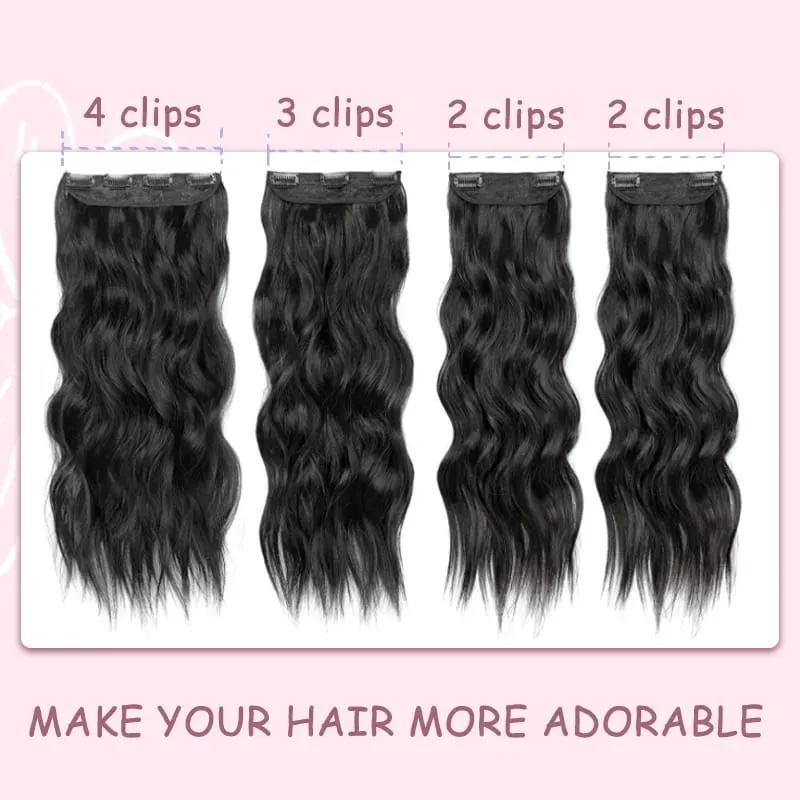 Clip in Hair Extensions 4PCS Synthetic Black Thick Hair Piece 24 Inches Long Wavy Clip in Extensions — image 5