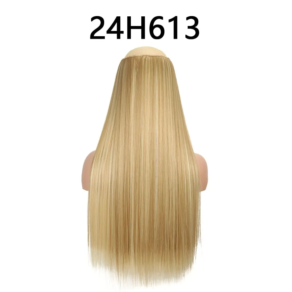 Synthetic 24Inch Hair Extensions OnePiece 5 Clips Long Straight Hairstyle Heat Resistant Fake Hairpiece For Women Natural Brow — image 14