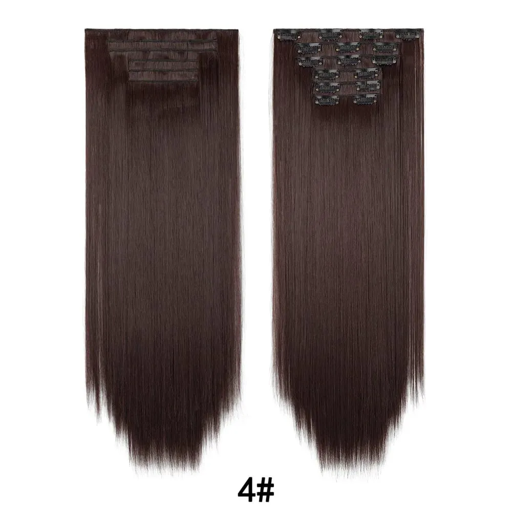 7Pcs 16 Clips Clip In Hair Extensions 150g Long Straight Synthetic Hair Pieces For Women Natural Black Brown Highlight Blonde — image 9