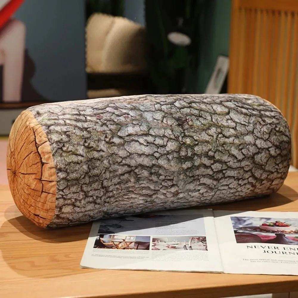Plush Material Tree Log Pillow Soft Texture PP Cotton Filled Stump Cushion Realistic Wood Grain Novelty Throw Pillow For Women — image 7