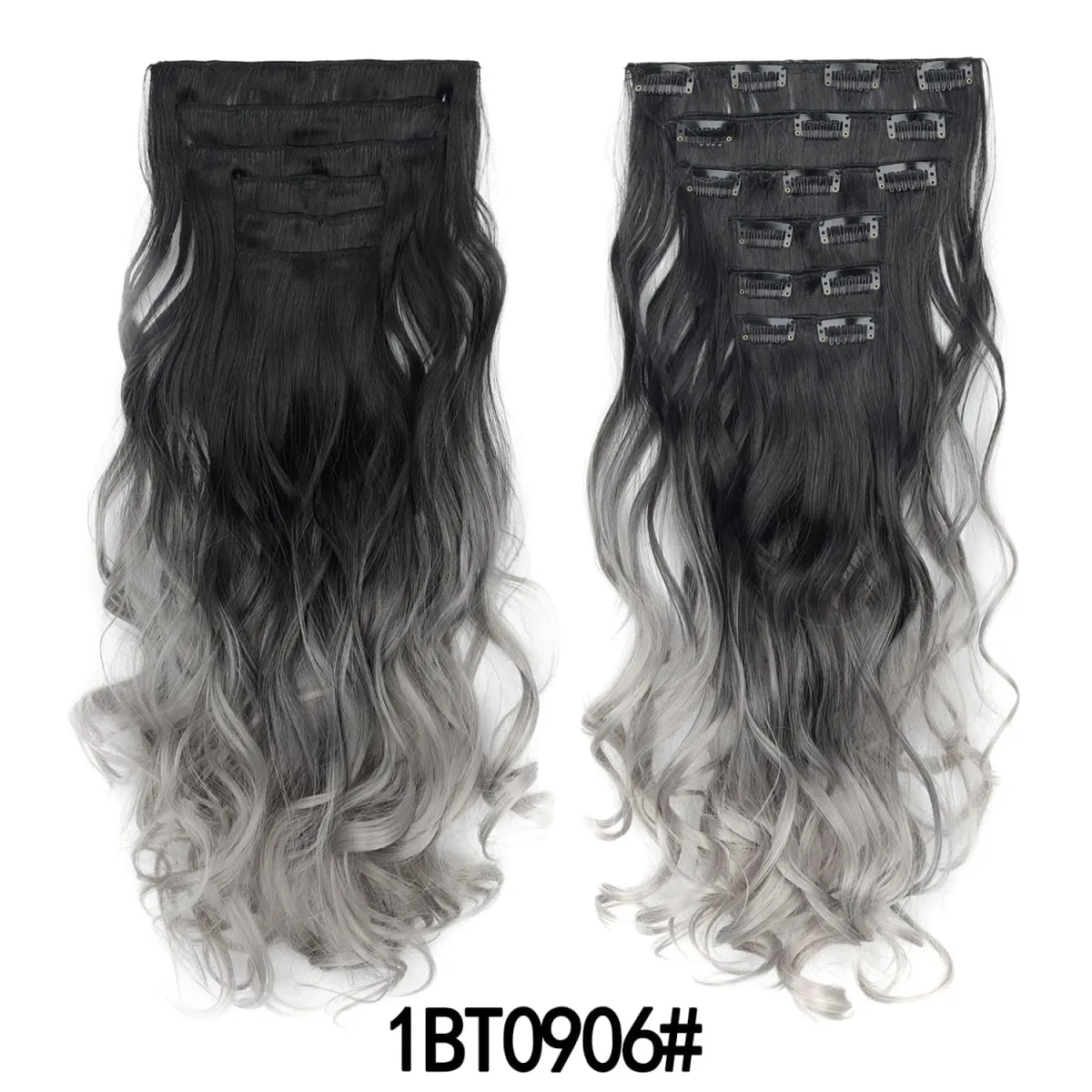 Clip in Hair Extensions 6PCS Hairpiece 20Inch Long Wavy Synthetic Thick Double Weft Hair for Women Gradient Color Daily Use