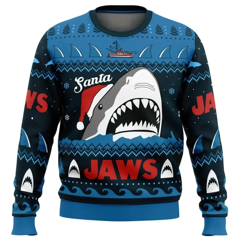 Santa Jaws Jaws Men's Crew Neck Ugly Christmas Sweatshirt Soft Comfy Stylish Relaxed-Fit Plus Size Long Sleeve Autumn Winter — image 7