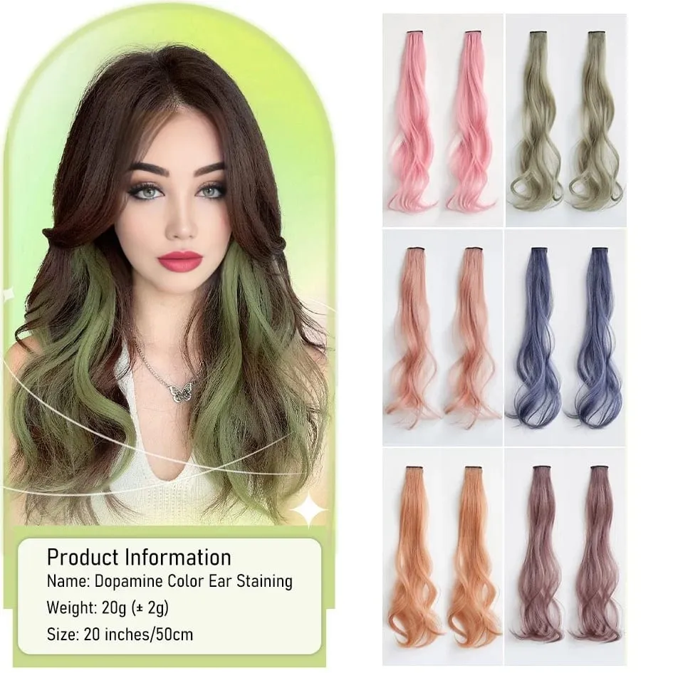 Extensions de cheveux synthétiques bouclés colorés 2 pièces/ensemble 50cm, perruque ondulée rose/bleue/violette pour Halloween/noël — image 3