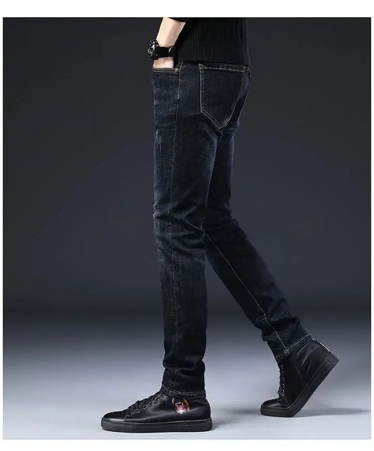 High-end Men's Jeans Summer New Embroidery Printed Slim-fit Elastic Small Feet Trousers Punk Clothing Luxury Brand Men Jeans — image 4