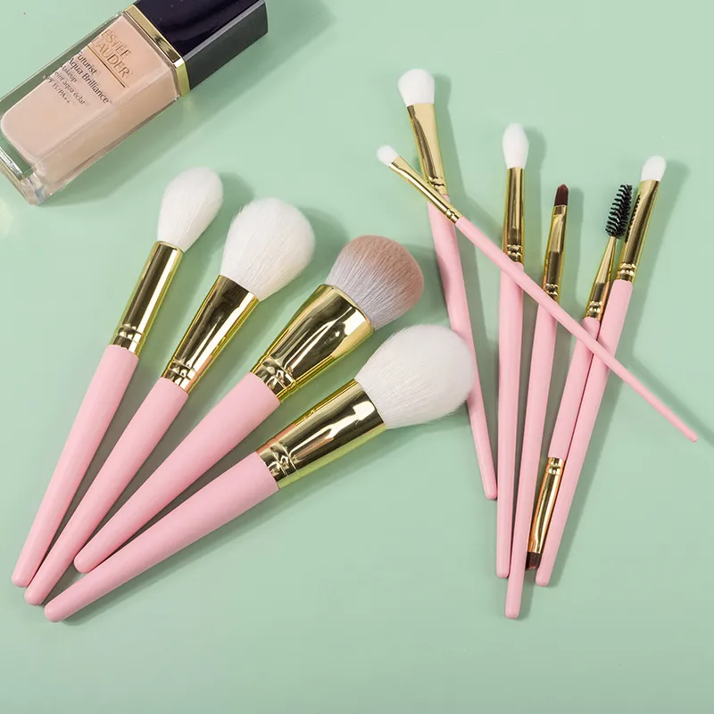 10pcs Pink Makeup Brushes Eyeshadow Brush Blush Liquid Foundation BB Cream Brushes Goat Hair Make Up Brushes Bag Cosmetic Tools — image 4