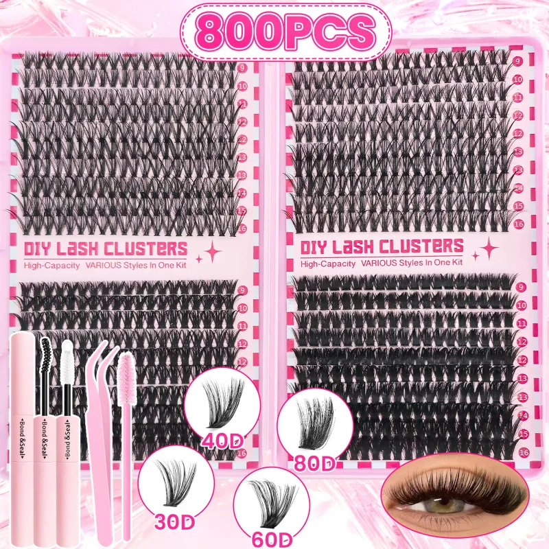 Large Capacity 123/800PCS Eyelash Extension Kit Easy to Apply Even for Beginners Soft Fluffy Dense Natural to Dramatic Eye Looks