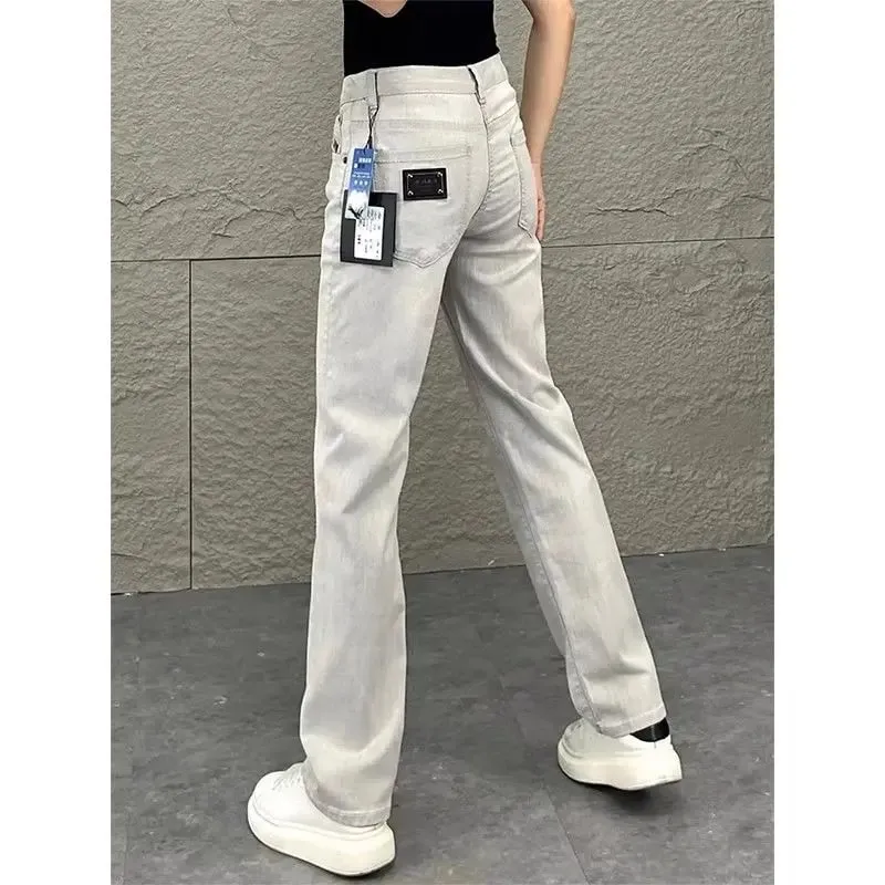 2026 Luxury Jeans for Man Original White Gray Draped Jeans for Men Summer New Slim Fit Trendy Straight-leg Slimming Casual Pants — image 3