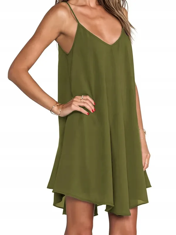 Pure Color V-Neck Asymmetric Hem Plus Size Knit Spaghetti Strap Maxi Dress Soft Comfort Effortless Chic Casual All Season Lightweight Solid Flowy Sleeveless Long Dress For Curvy Women