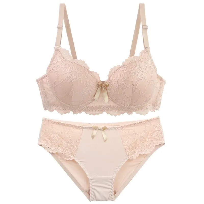 DainaFang Lace Minimizer Bra Sets 3/4 Cup Push Up Lingerie Side Support Removable Straps 3 Hooks Women Underwear