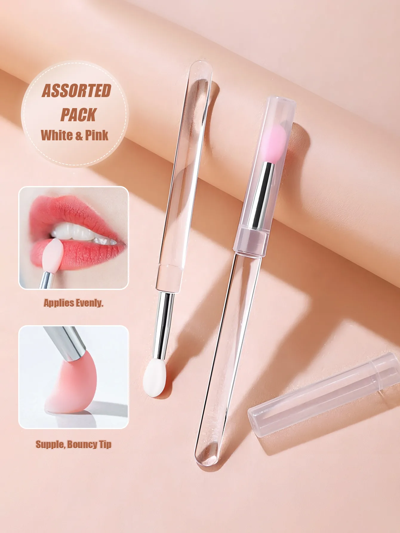 4/10 Pcs Reusable Silicone Lip Brush with Cap Portable Lip Gloss & Lip Mask Applicator Dual-Ended Makeup Brush for Lips and Ey — image 1