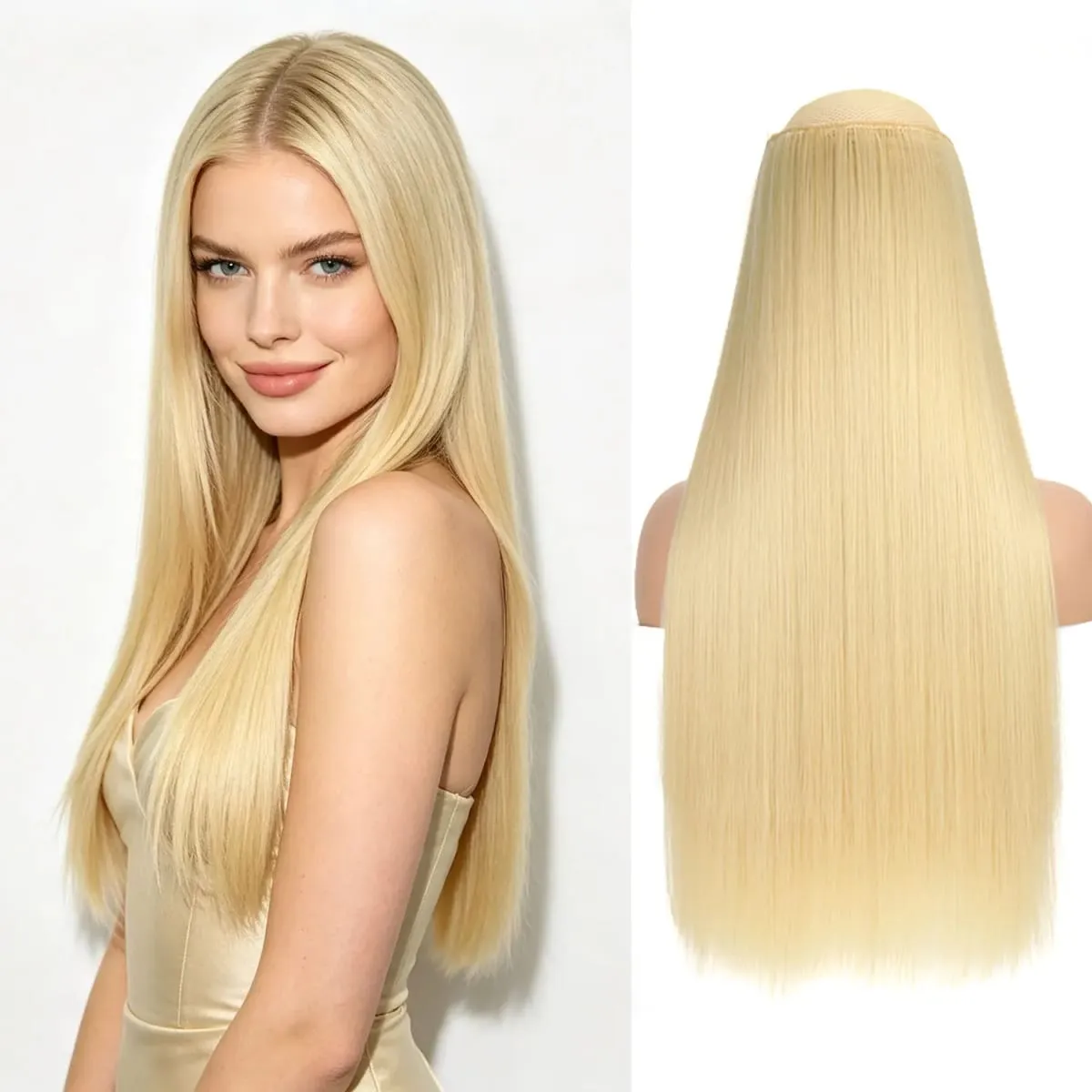 Synthetic 5 Clips in one piece hair extensions 22inch long straight clip in hair for women girls daily party holiday — image 15