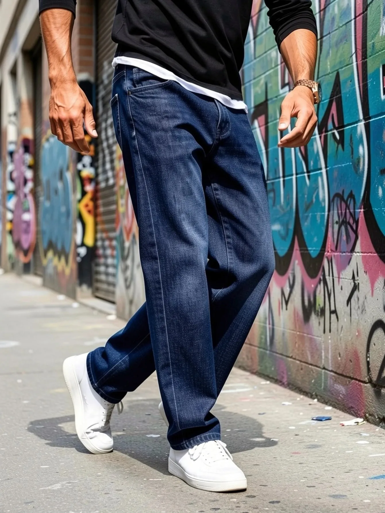 Men's Stretch Straight Jeans Plus Size Loose Fit Denim Trousers For Big Belly Guys Casual Long Pants Big Sizes To 50 — image 3