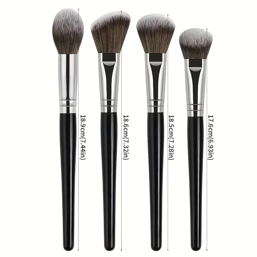 4pcs Makeup Brush Set Long Handle Makeup Brushes with Soft Fiber Portable Cosmetic Tools Includes Blush Brush Foundation Bru — image 4