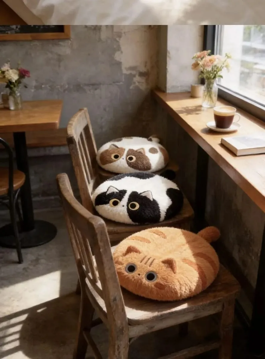 Cute Cat Plush Cushion Pillow Stuffed Plushie Soft Sofa Seat Chair Back Doll Office Dorm Bedroom Gift for Kids Girls — image 9