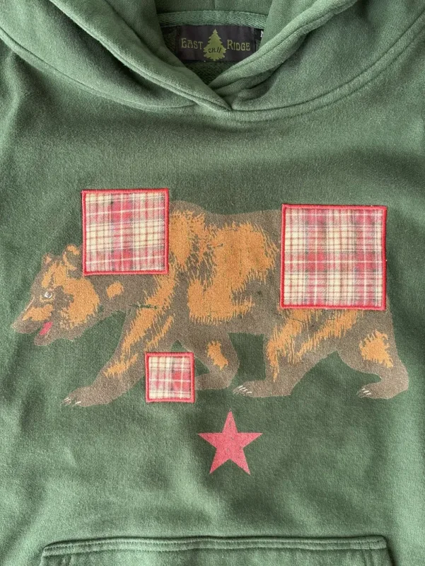 Sweat à capuche Vintage imprimé ours pour hommes, rétro vert, Patch à carreaux, pull à capuche, décontracté, Streetwear, manches longues, haut pour femmes