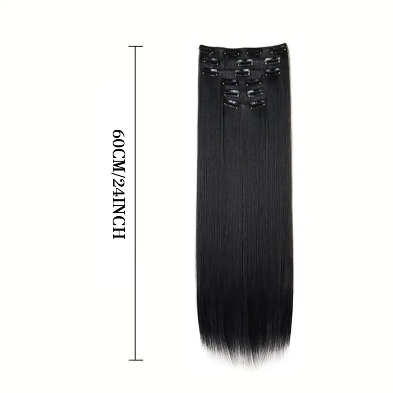 24Inch 16 Clips in Hair Extensions Long Straight Hairstyle Blonde Black Hairpieces Heat Resistant False Hair Daily Use Cosplay — image 3