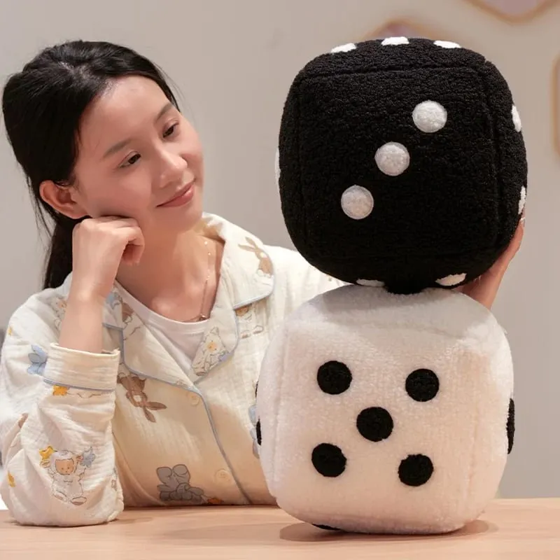 25cm Fun Dice Pillow Soft Stuffed Plush Toy Black White Dice Rolling Game Props Compare Sizes Funny Gift For Party Entertainment — image 6