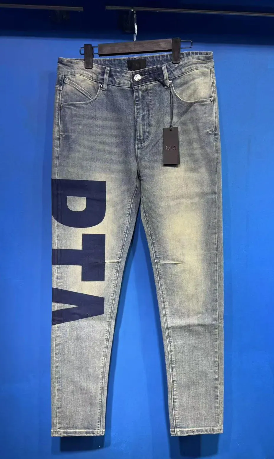 New RTA Destroyed Scratch Hole Light Blue Distressed Jeans Men's High Street Elastic Slim Fit Jeans 2026 Brand Pants Streetwear — image 14