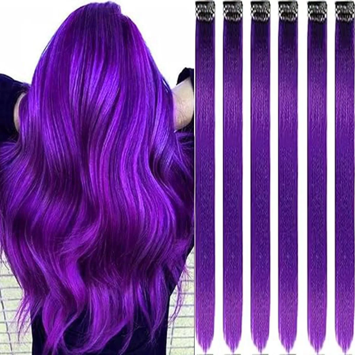 6 Pcs Clip Ins Hair Extensions 22 Inch Straight Colorful Clip In Hair Extensions Rainbow Party Highlights Synthetic Hairpiece — image 11