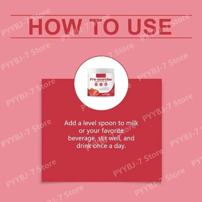 Pre-Workout Powder Energy and Focus Support Support Muscle Recovery Strawberry Flavor Daily Health Care 300g — image 6