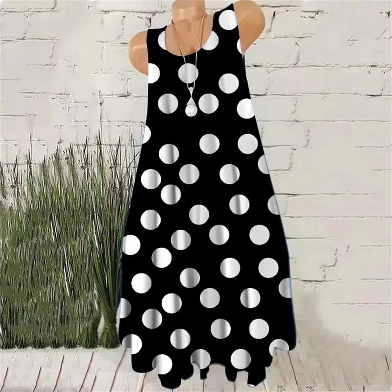 Women's Sleeveless O-Neck Versatile Fashion Dresses 3D Dot Print Streetwear Summer Mini Dress Loose Casual Ladies A-Line Dress