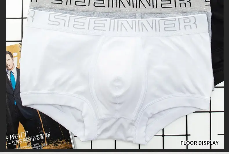 Seeinner Mens Boxer Shorts Cotton U Convex Pouch Pakaian Dalam Lembut Selesa Seluar Dalam Cueca Masculina M-XXL Hitam Putih Kelabu