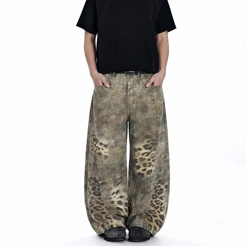 Avant-Garde Men's Jeans Leopard Print Gradient Oversized Wide Leg Fit High Street Loose Casual Denim Long Pants 9X2894 — image 3
