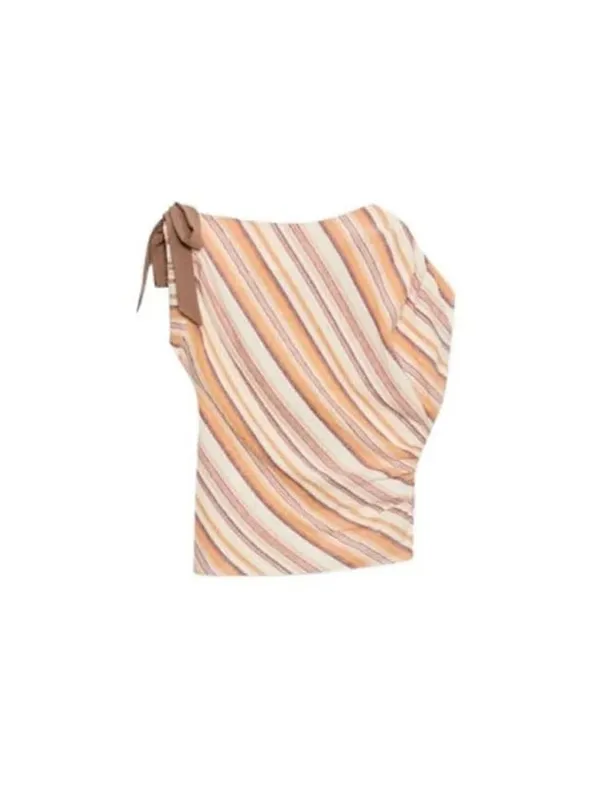 Linen-feel Vertical Stripe Long Sleeve Wrap Maxi Dress V Neck Asymmetrical Hem Vacation Dress Suitable For Daily Commute Wear