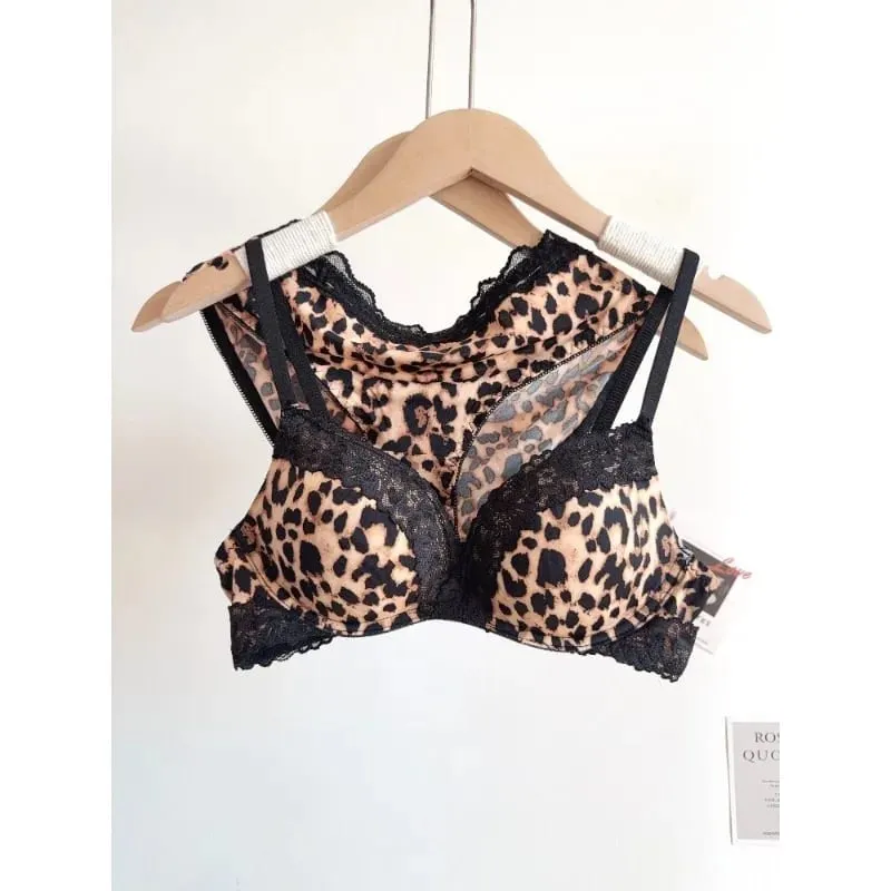 Sexy Leopard Print Lingerie Set Women Wireless Invisible Push Up Small Breasts adjustable A To C Cup sheer Lace Pure Design S-X — image 2